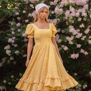 Dorothy Dress Yellow Gingham Puff Sleeve Midi Dress